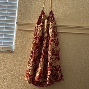 Banana republic red floral ribbon halter dress